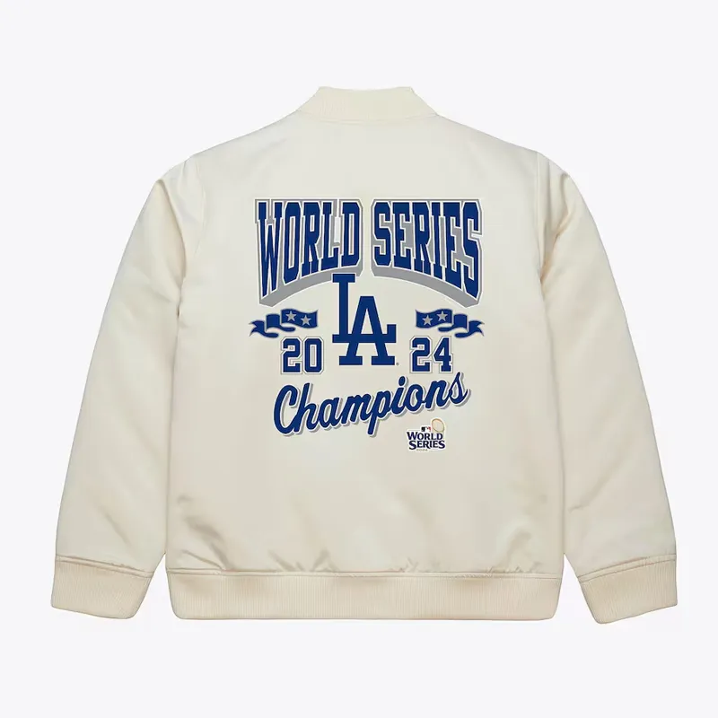 Los Angeles Dodgers 2024 World Series Champions Cream Bomber Satin Jacket