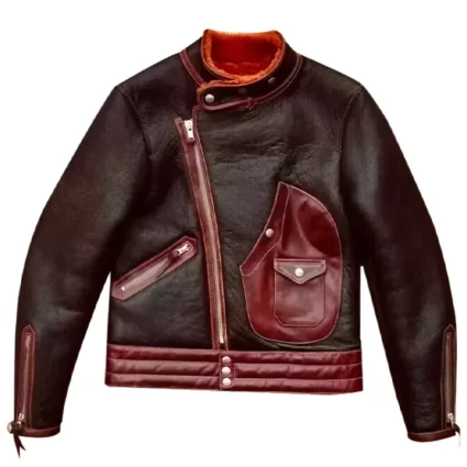 Men Brown Asymmetrical Brown Leather Jacket
