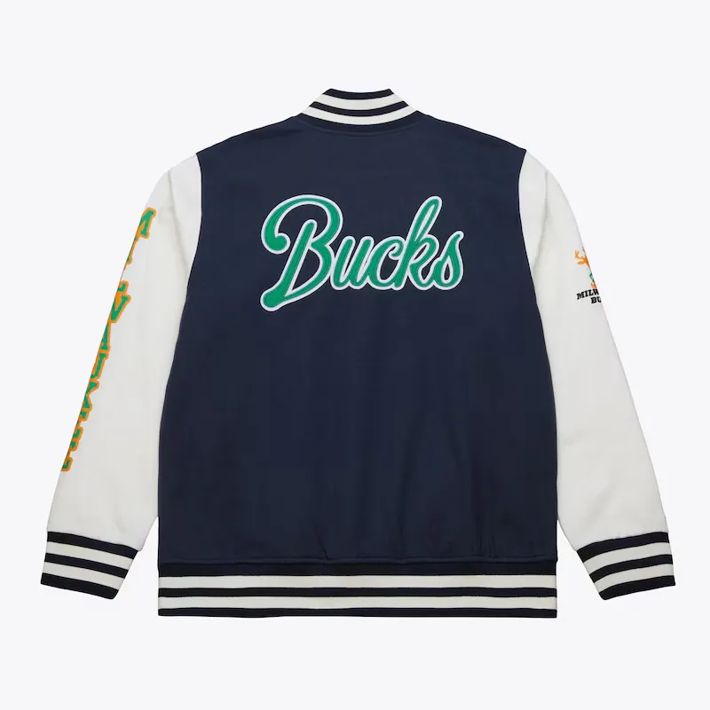 Milwaukee Bucks Fleece Navy and White Varsity Jacket