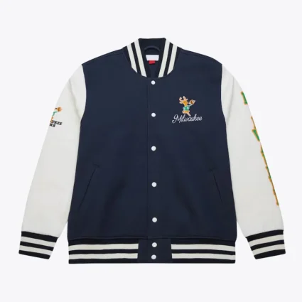Milwaukee Bucks Navy Blue and White Fleece Varsity Jacket