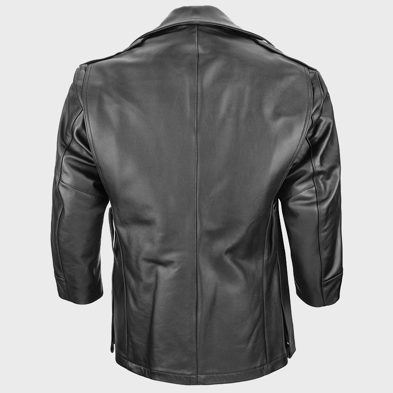 NYPD Double Breasted Cowhide Leather Long Jacket