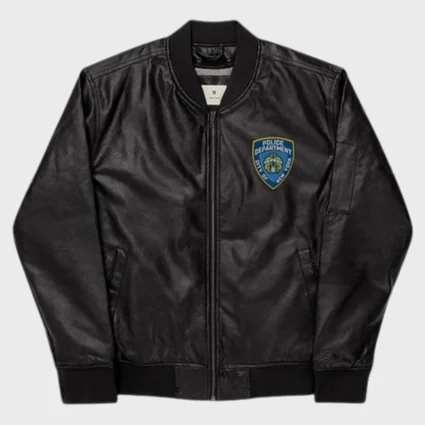 NYPD Faux Leather Black Bomber Jacket