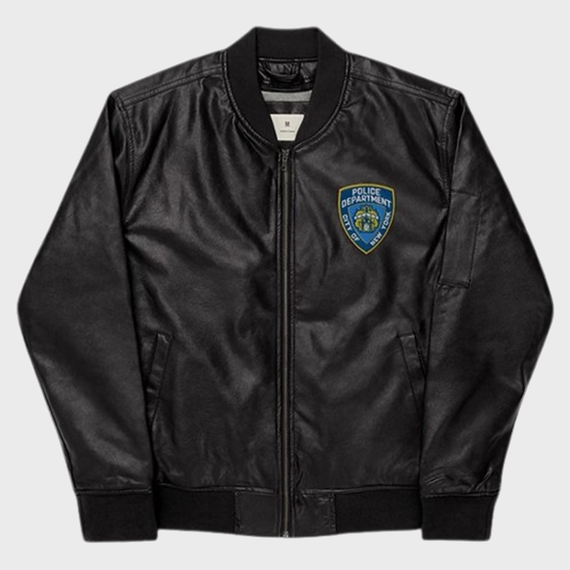 NYPD Faux Leather Black Bomber Jacket