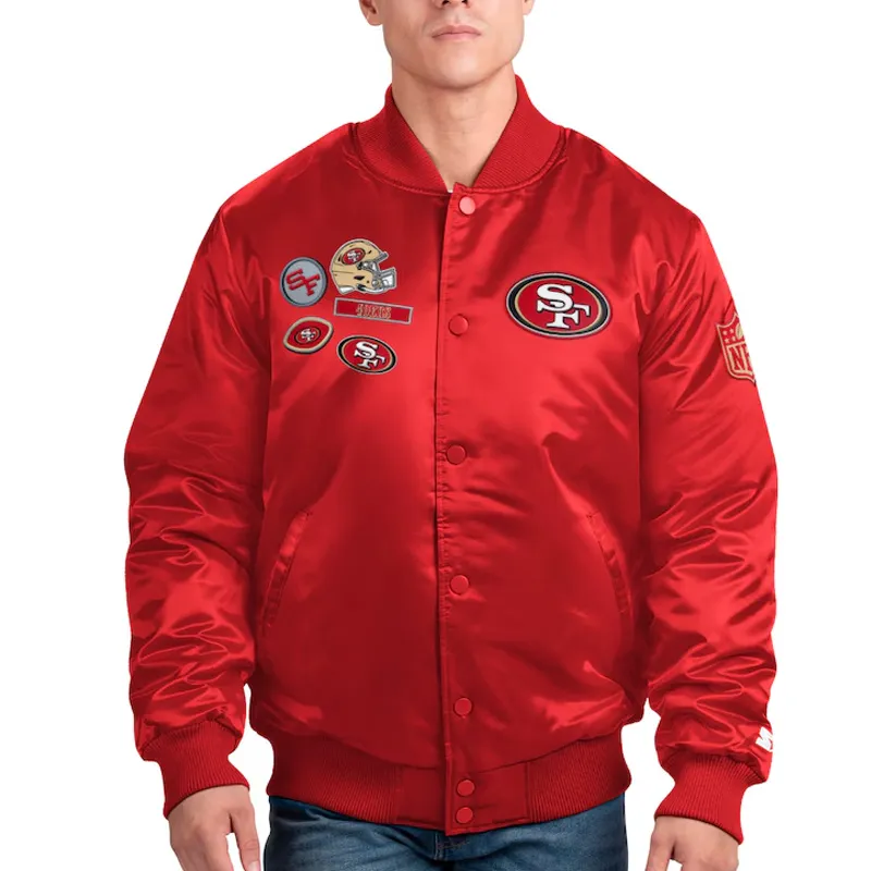 San Francisco 49ers Exclusive Scarlet Varsity Red Satin Jacket