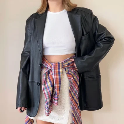 Stunning Vintage Oversized Black Leather Jacket