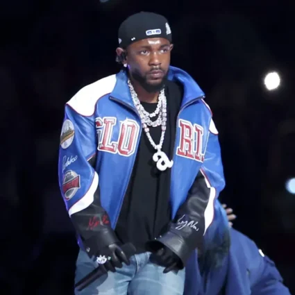 Super Bowl 2025 Halftime Show Gloria Blue Leather Jacket