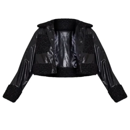 Women’s Black Faux Leather Cropped Jacket