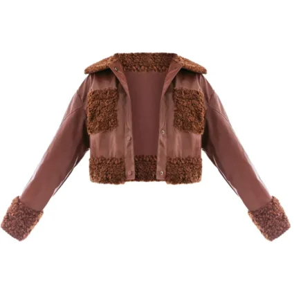 Women’s Chocolate Faux Leather Cropped Jacket