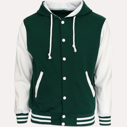 Womens Green and White Hooded Varsity Jacket