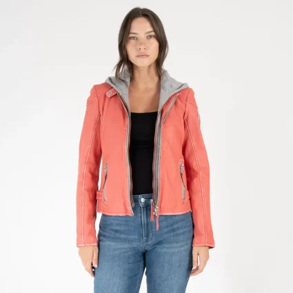Buy Finja RF Leather Coral Jacket