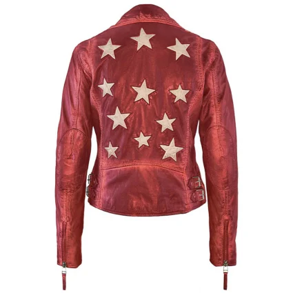 Christy RF Star Detail Leather Red Jacket