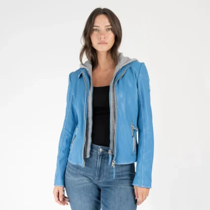 Get Finja RF Leather Blue Lagoon Jacket