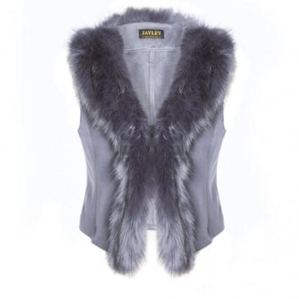 JAYLEY Grey Faux Fur Suede Gilet