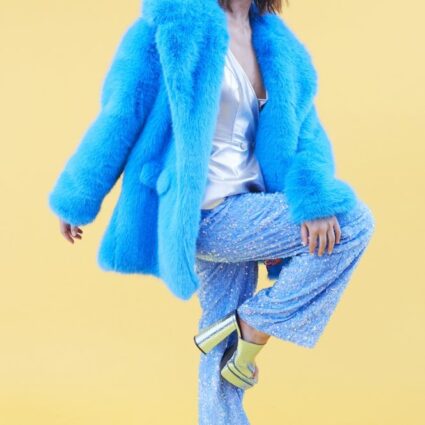 Sale JAYLEY Faux Fur Blue Midi Coat