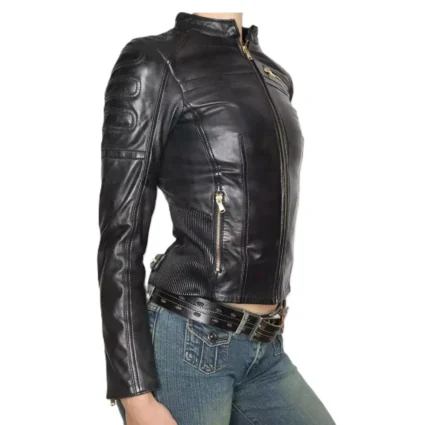 Sexy Lady Real Lambksin Leather Quilted Motorcycle Cropped Jacket