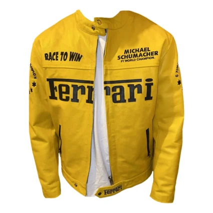 Vintage Biker Ferrari Yellow Real Leather Jacket