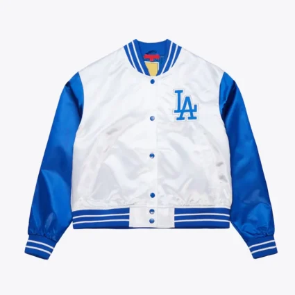 Women’s LA Dodgers Cropped White and Blue Satin Jacket