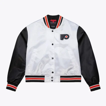 Women’s Philadelphia Flyers Cropped White & Black Satin Jacket