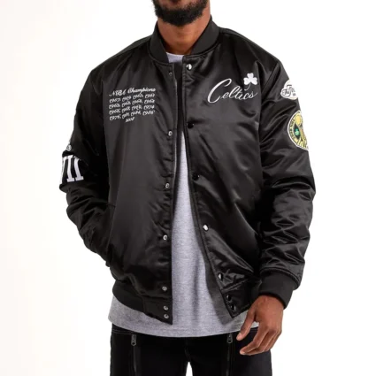 Boston Celtics Championship Black Satin Jacket