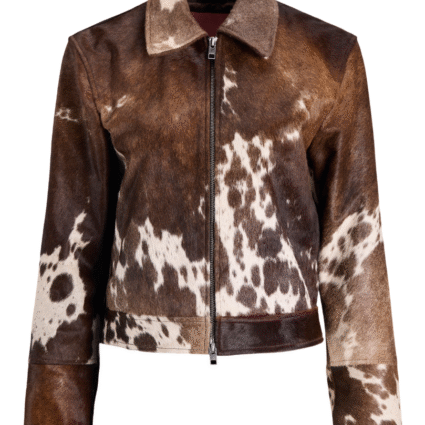 JXENYA Brown Bone White Leather Jacket