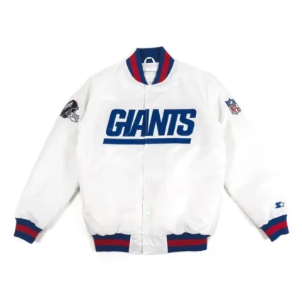 New York Giants Helmet Satin Bomber White Jacket