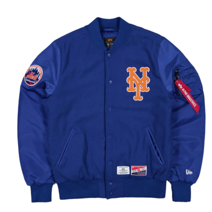 Royal Blue New York Mets Alpha Industries X New Era MA 1 Varsity Jacket