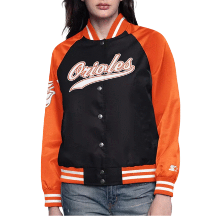Baltimore Orioles Home Run BlackOrange Varsity Satin Full-Snap Jacket