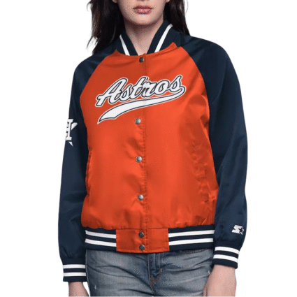 Houston Astros Home Run Varsity OrangeNavy Satin Jacket