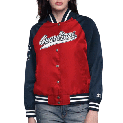 RedNavy Cleveland Guardians Home Run Varsity Satin Jacket