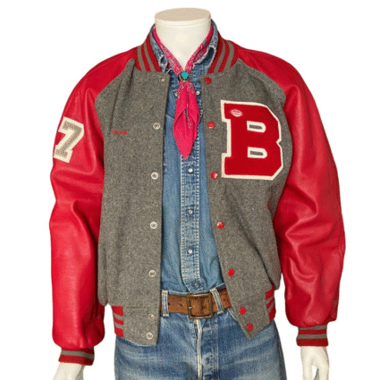 90s B Gray and Red Letterman Jacket
