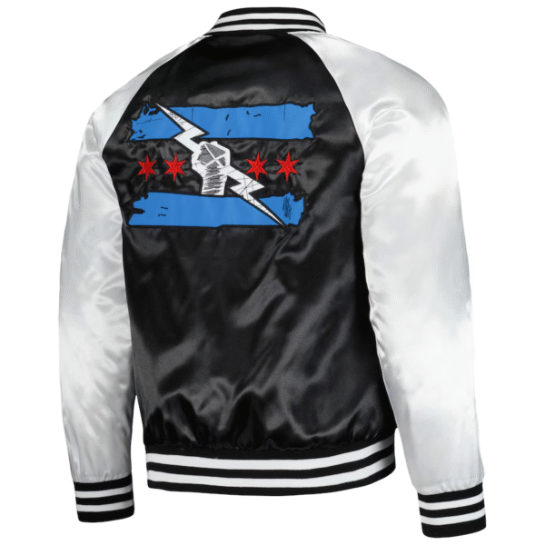 Punk Raglan Mens Black CM Punk Logo Full-Snap Raglan Satin Jacket - A2 Jackets