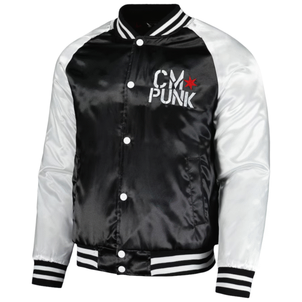 Punk Raglan Mens Black CM Punk Logo Full-Snap Raglan Satin Jacket - A2 Jackets