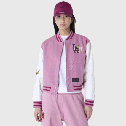 New Era LA Dodgers Floral Pink Varsity Jacket