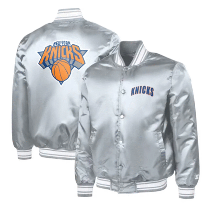 New York Knicks Blue Logo Varsity Satin Jackets