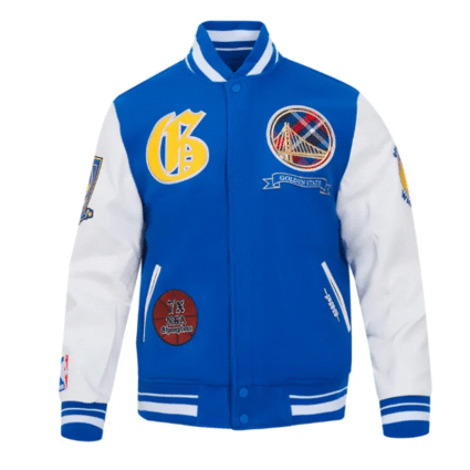 Royal And White NBA Golden State Warriors Prep Varsity Jacket