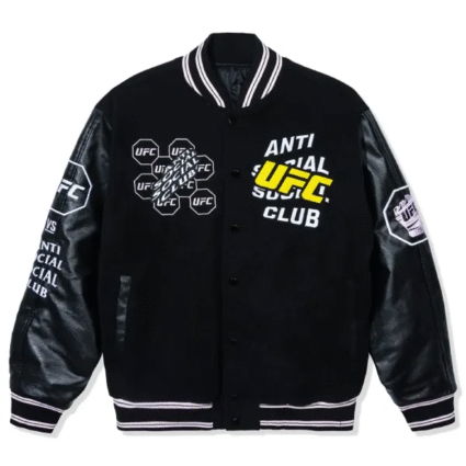 ASSC x UFC Black Wool Varsity Jacket