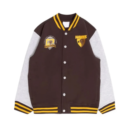 Hawthorn Hawks Brown And Gray Varsity Fleece Jacket