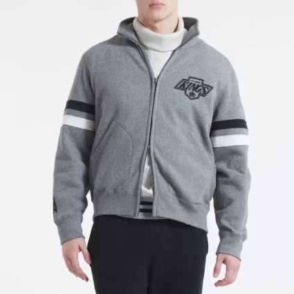 LA Kings Heather Gray Striped Fleece Jacket