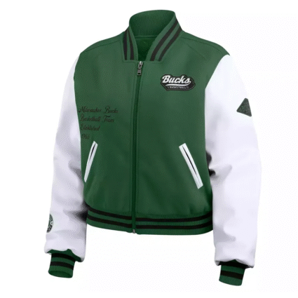 Milwaukee Bucks Green and White Varsity Jacket
