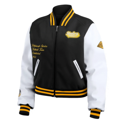 Pittsburgh Steelers Black and White Varsity Jacket