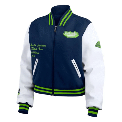 Seattle Seahawks Navy and White Varsity Jacket