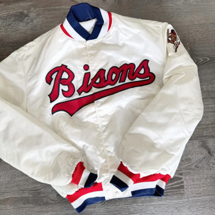 Vintage Buffalo Bisons Baseball White Satin Jacket