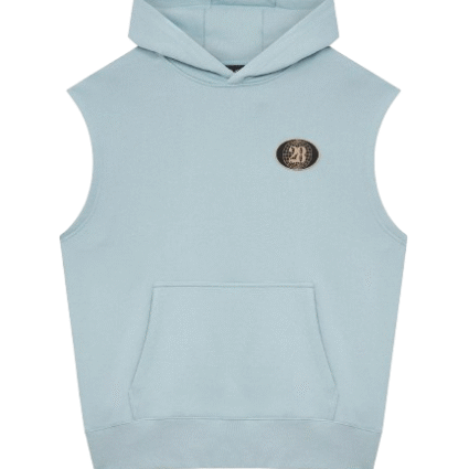 28 Sleeveless Badge Hoodie Blue
