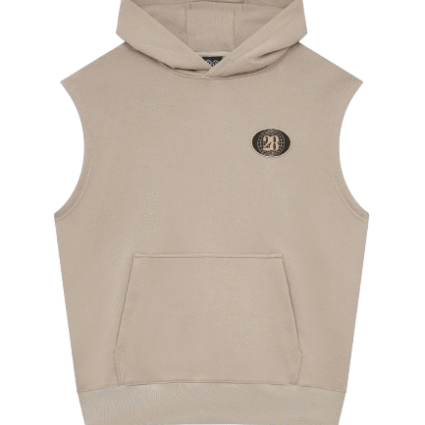 28 Sleeveless Badge Hoodie Mushroom