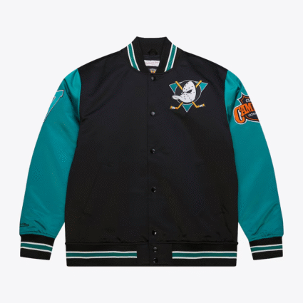 Black Anaheim Ducks Primetime Vintage Satin Jacket