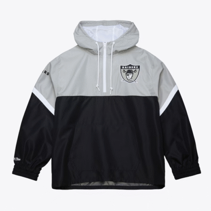 Black Silver Oakland Raiders Tie Breaker Anorak Windbreaker Jacket