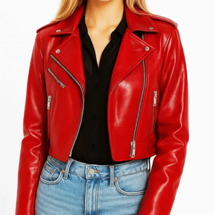 Elle Quist Cropped Red Leather Jacket