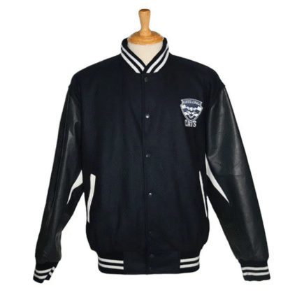 Geelong Cats Embroidered Black Varsity Jacket