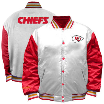 Kansas City Chiefs Mitchell & Ness White Plus Size Satin Jacket