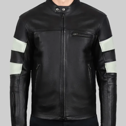 Keanu Reeves Striped Black Leather Biker Jacket